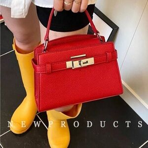 Red Structured Top-Handle Women's Handbag